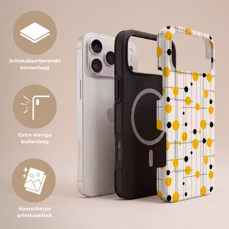 Telefoonhoesje Toughcase - Geometrisch - Retro - Lijnen - Okergeel - Zwart — 3