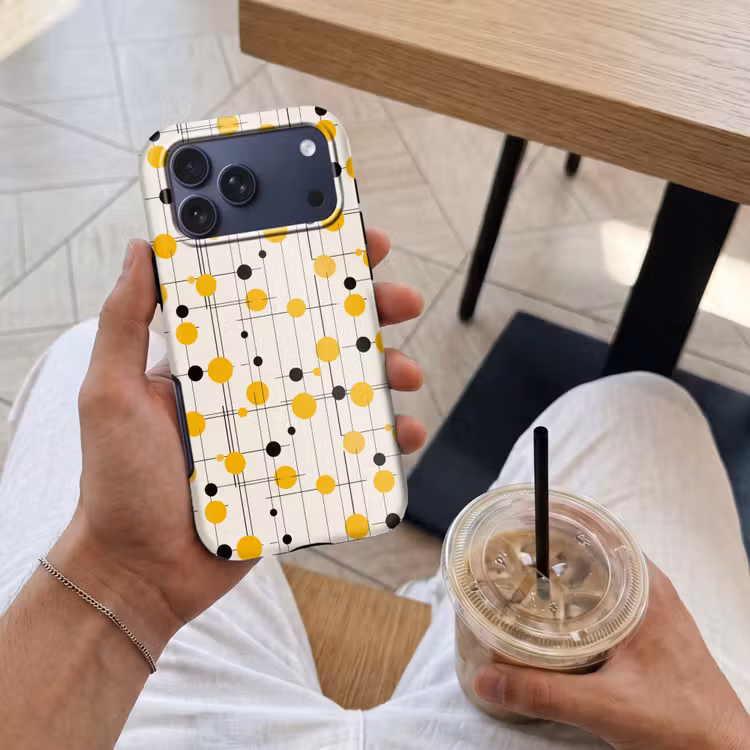 Telefoonhoesje Toughcase - Geometrisch - Retro - Lijnen - Okergeel - Zwart — 4
