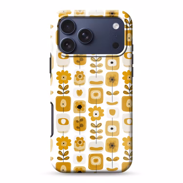 Telefoonhoesje Toughcase - Retro - Abstract - Bloemen - Okergeel — 1