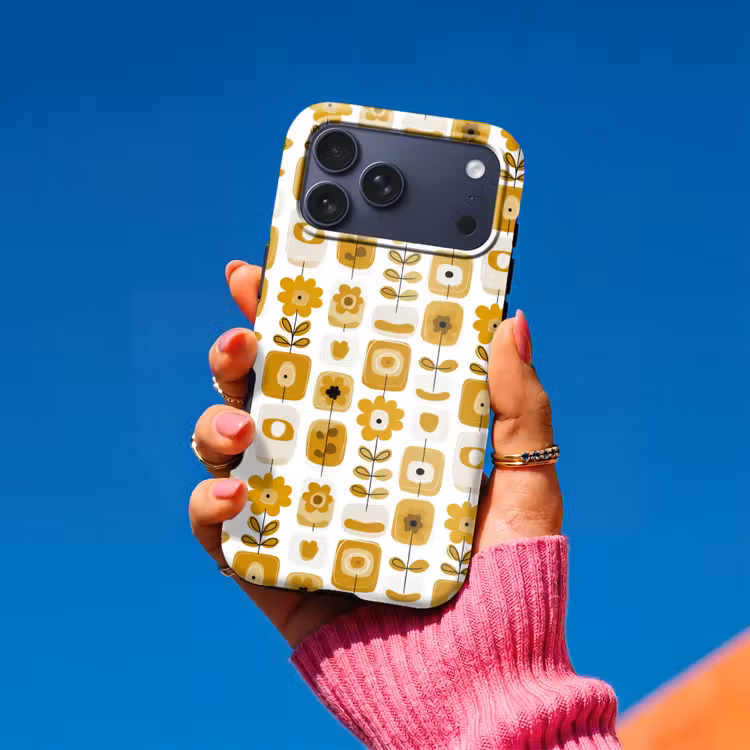 Telefoonhoesje Toughcase - Retro - Abstract - Bloemen - Okergeel — 2