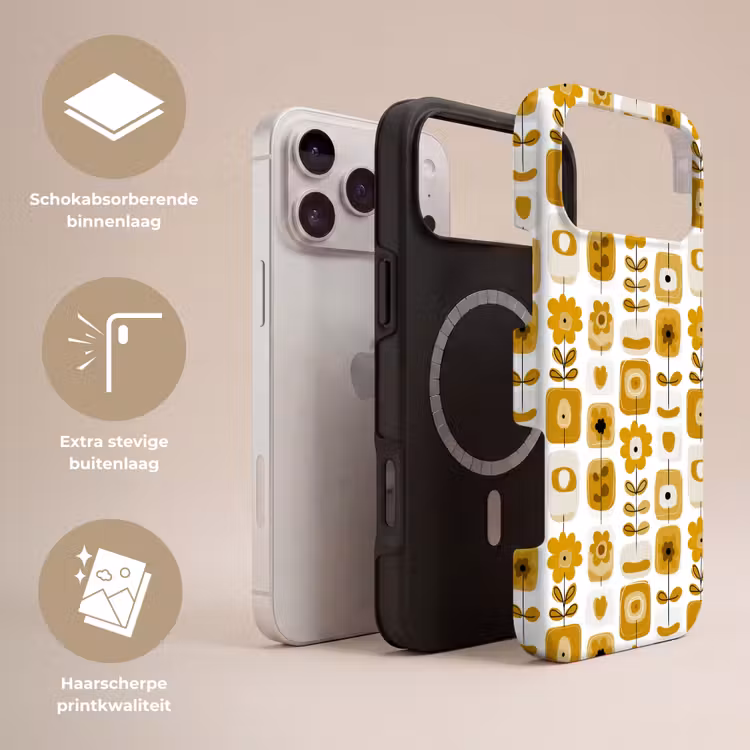 Telefoonhoesje Toughcase - Retro - Abstract - Bloemen - Okergeel — 3