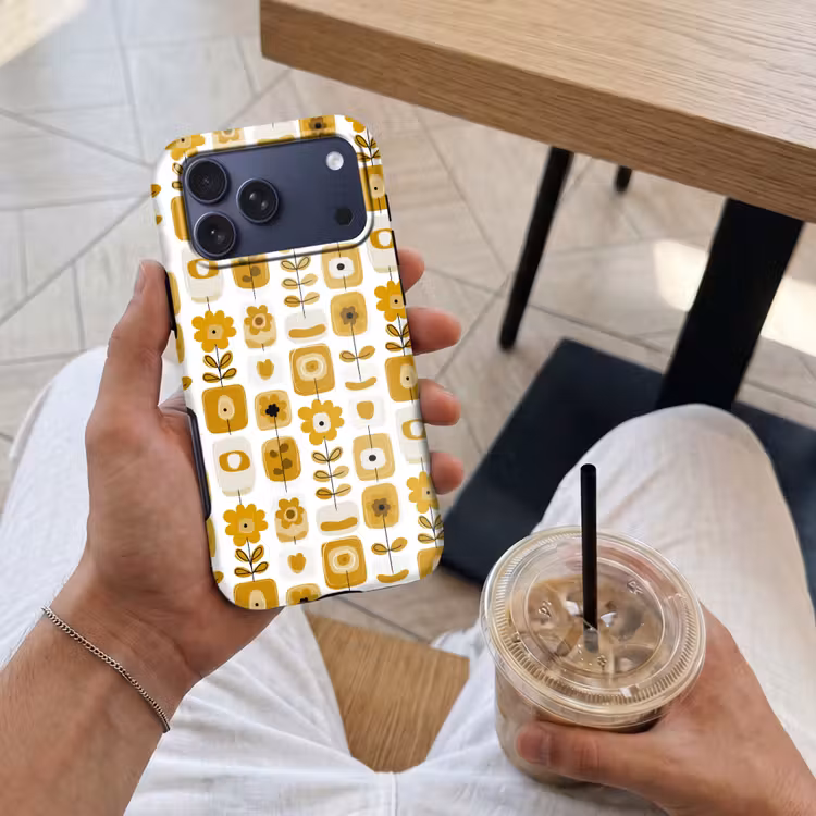 Telefoonhoesje Toughcase - Retro - Abstract - Bloemen - Okergeel — 4