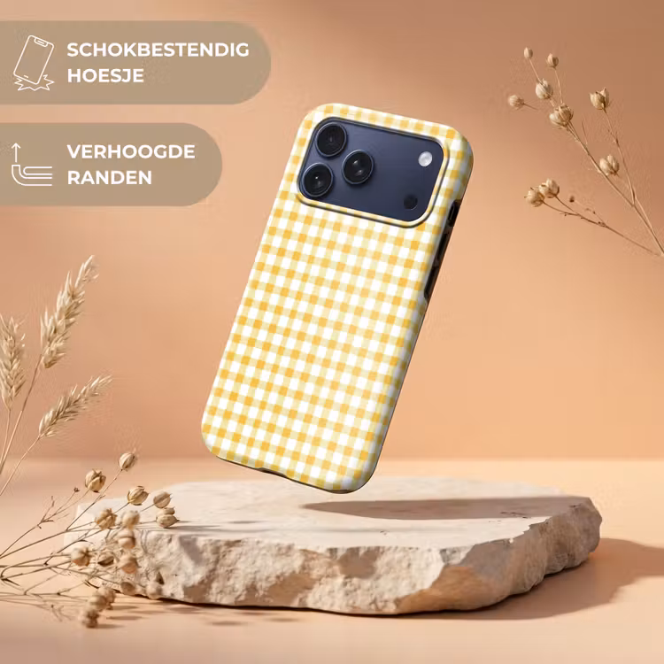 Telefoonhoesje Toughcase - Ruit - Gingham - Klassiek - Geel en Wit — 5