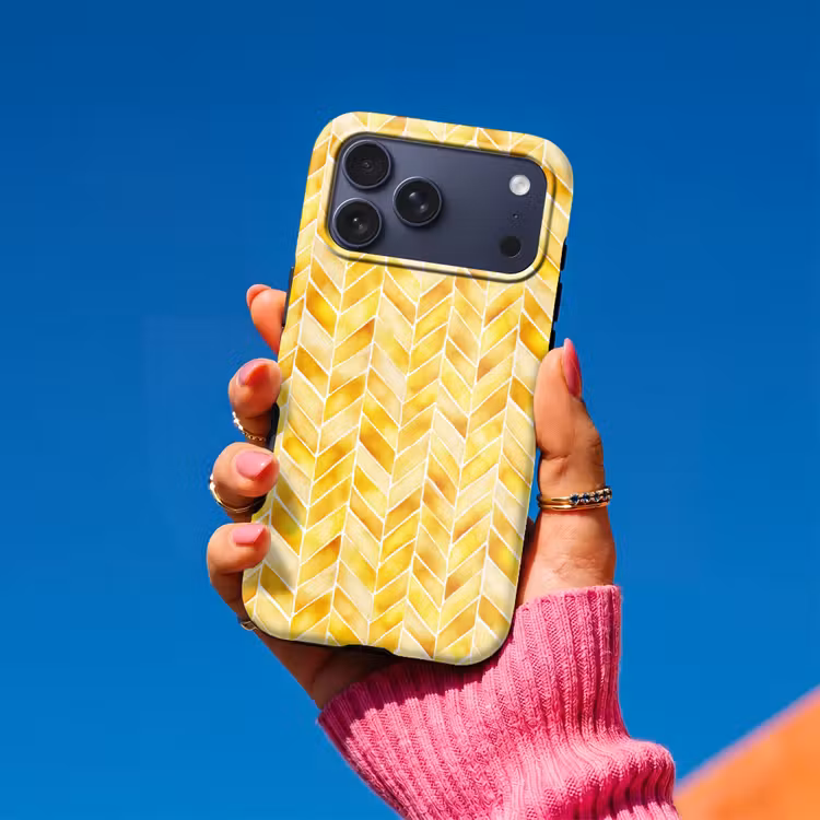 Telefoonhoesje Toughcase - Visgraat - Aquarel - Patronen - Goudgeel — 2