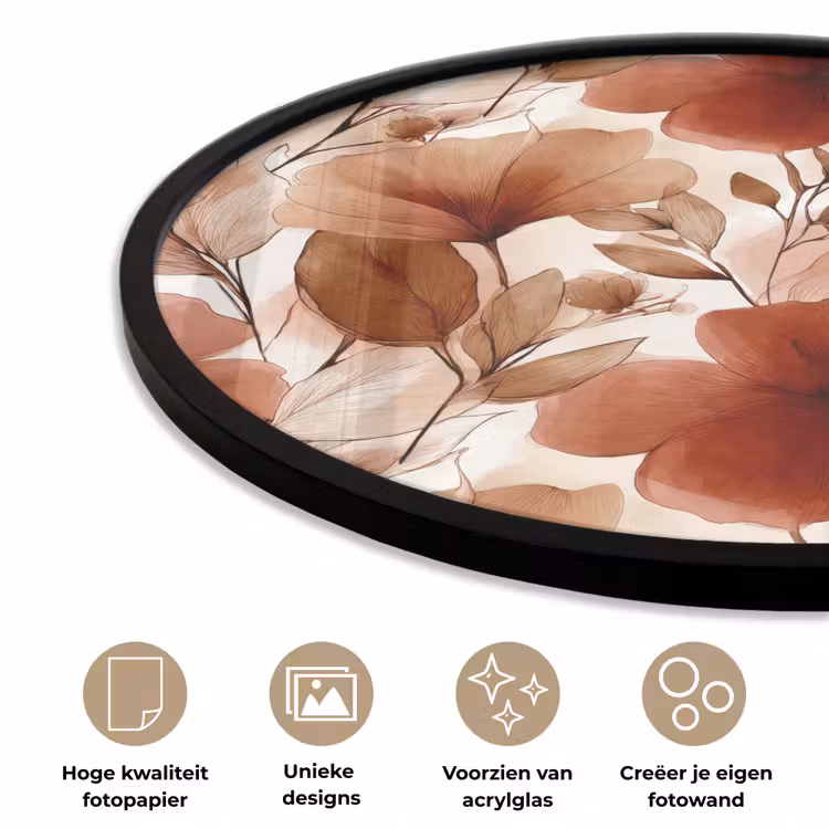 Ronde fotolijst - Bloemen - Aquarel - Botanisch - Terracotta — 2