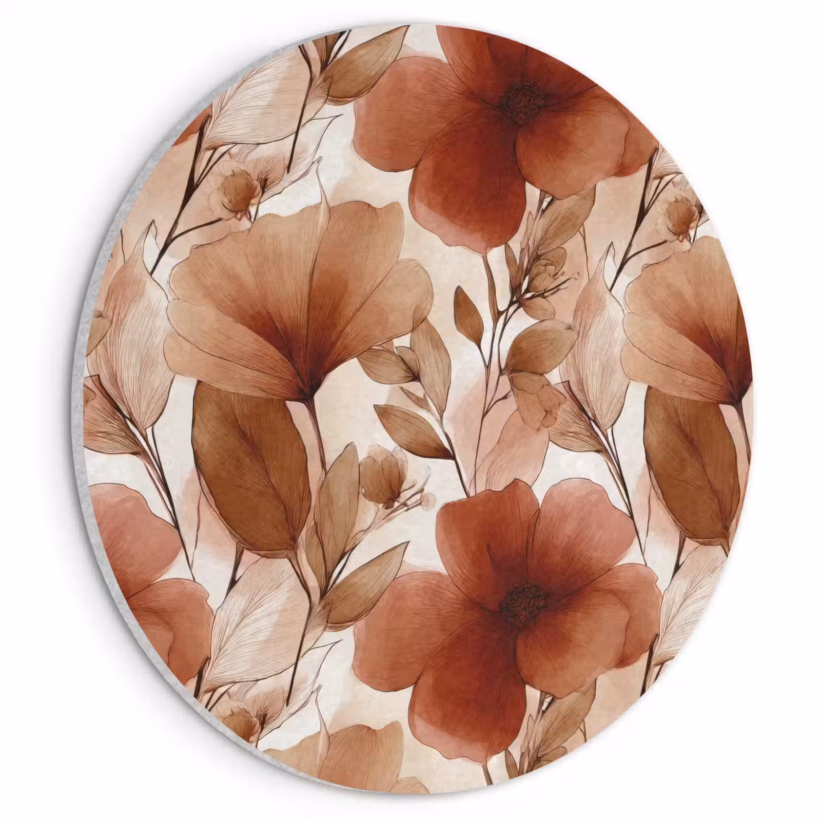 Akoestisch schilderij rond - Bloemen - Aquarel - Botanisch - Terracotta — 1
