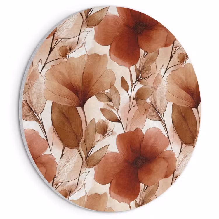 Akoestisch schilderij rond - Bloemen - Aquarel - Botanisch - Terracotta — 1