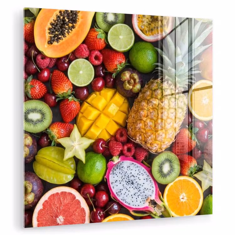 Glas schilderij - Fruit - Assortiment - Vers - Gezond - Kleurrijk — 1
