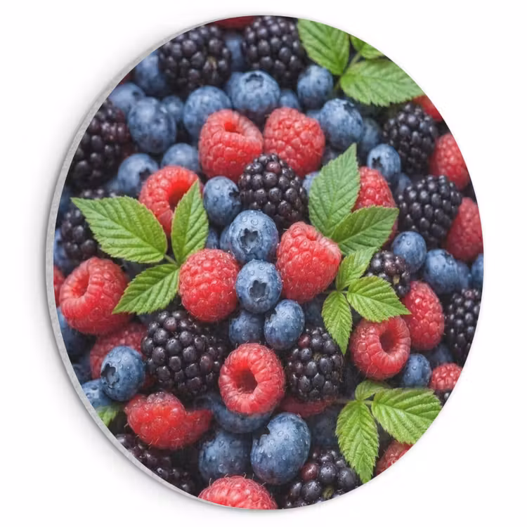 Akoestisch schilderij rond - Bessen - Vers - Waterdruppels - Kleurrijk - Eten — 1
