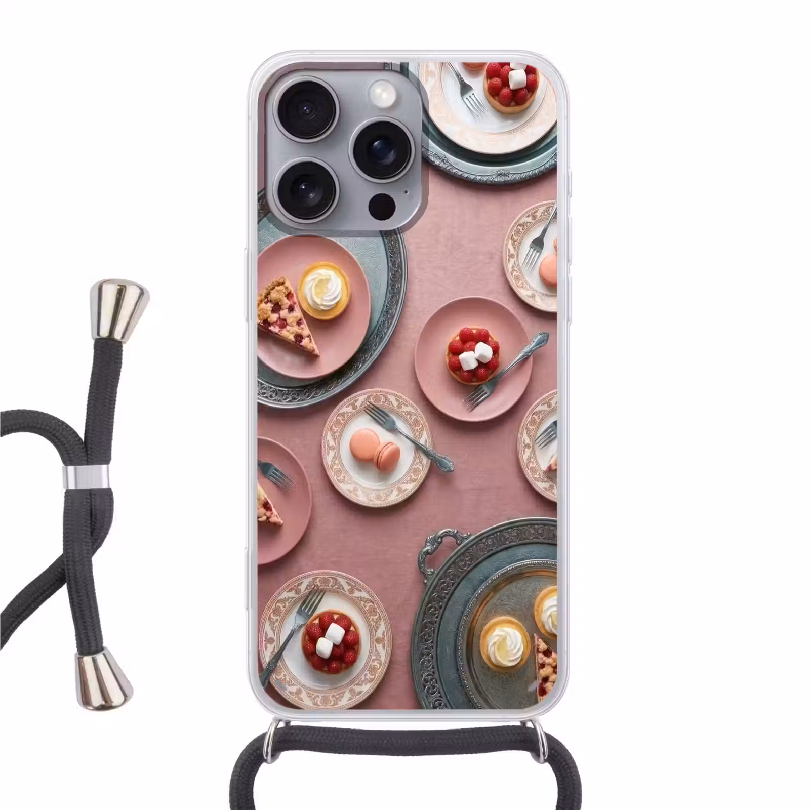 Telefoonhoesje met koord - Dessert - Taart - Gebak - Zoet - Roze — 1