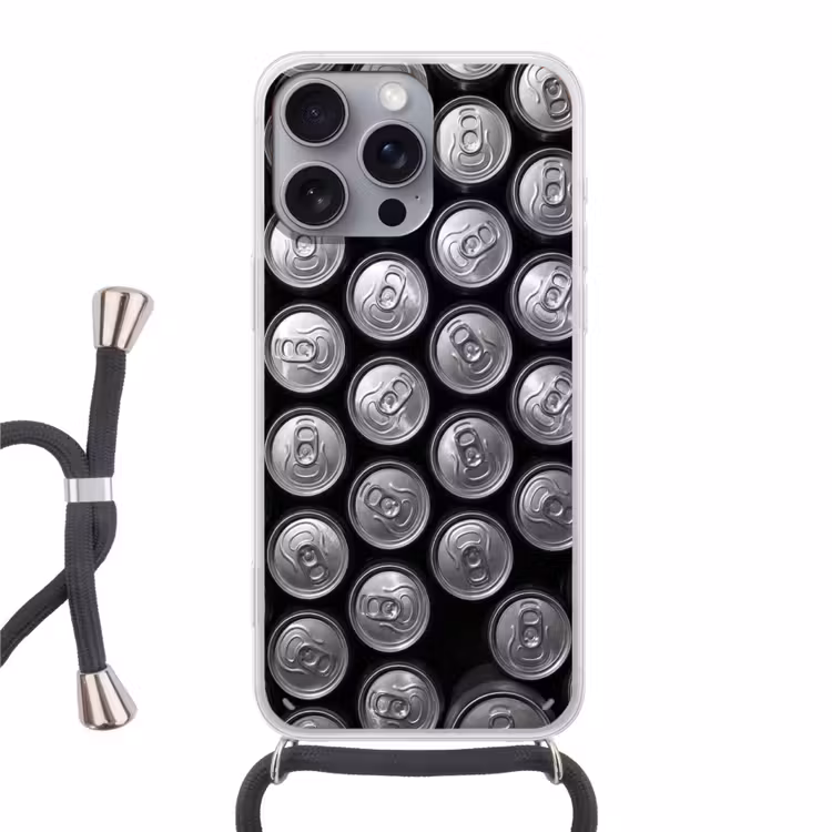 Telefoonhoesje met koord - Blikjes - Aluminium - Patroon - Industrieel - Zilver — 1