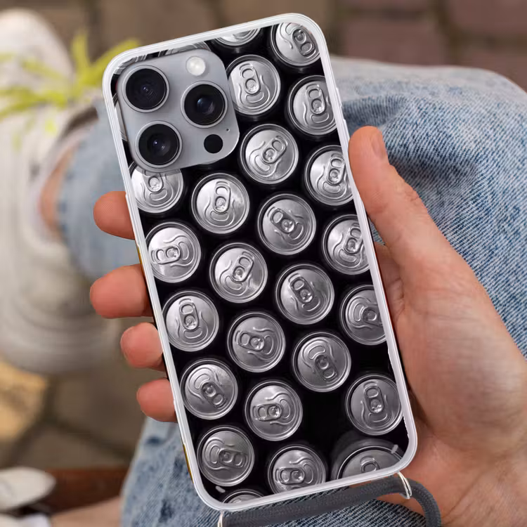 Telefoonhoesje met koord - Blikjes - Aluminium - Patroon - Industrieel - Zilver — 2