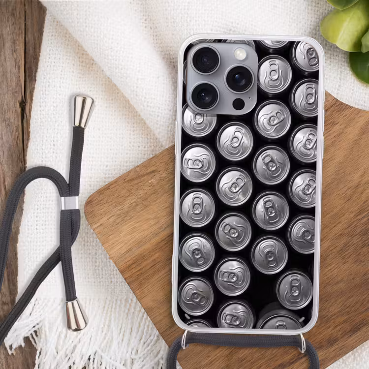 Telefoonhoesje met koord - Blikjes - Aluminium - Patroon - Industrieel - Zilver — 3