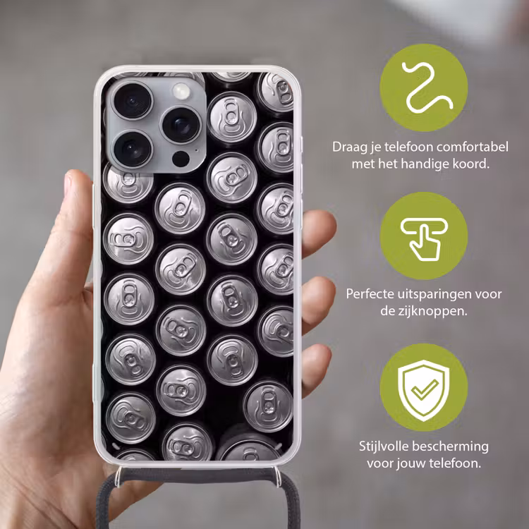 Telefoonhoesje met koord - Blikjes - Aluminium - Patroon - Industrieel - Zilver — 4