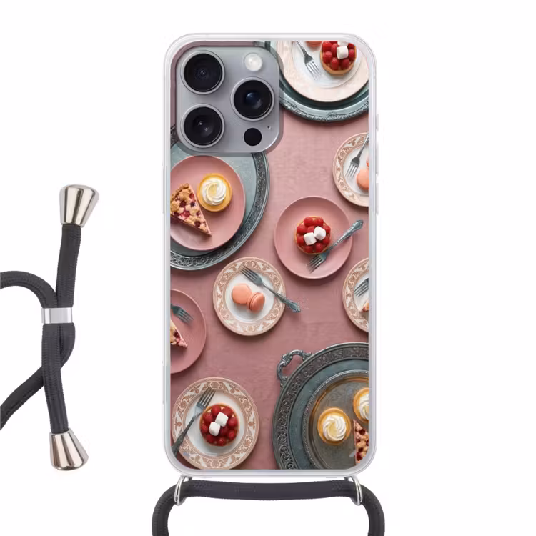 Telefoonhoesje met koord - Dessert - Taart - Gebak - Zoet - Roze — 1