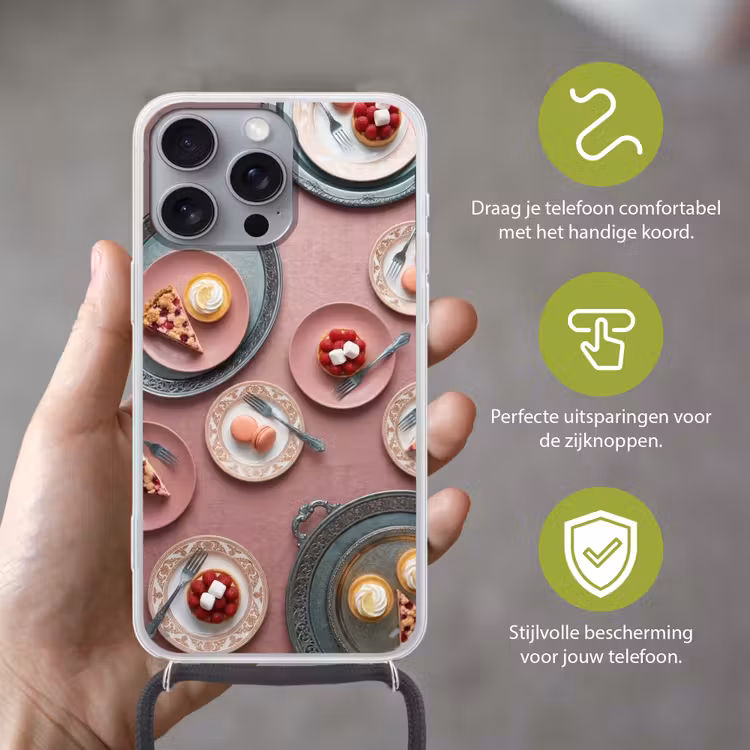 Telefoonhoesje met koord - Dessert - Taart - Gebak - Zoet - Roze — 4