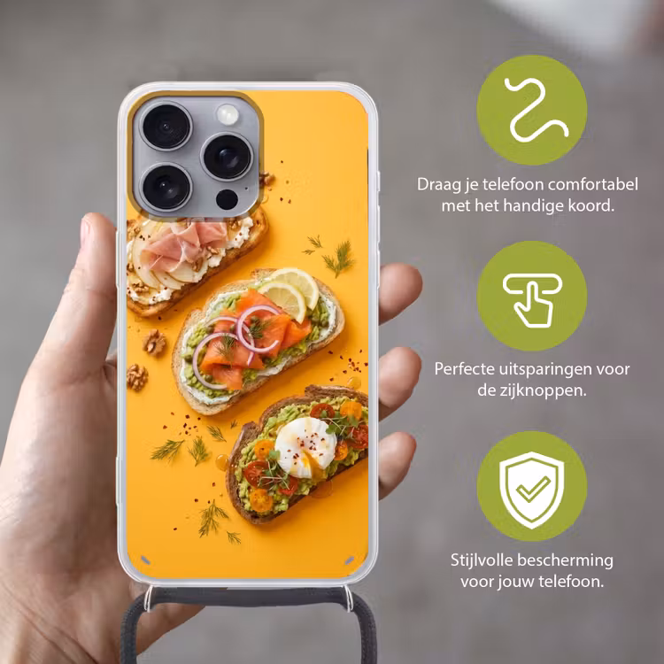 Telefoonhoesje met koord - Eten - Brood - Ontbijt - Modern - Kleurrijk — 4