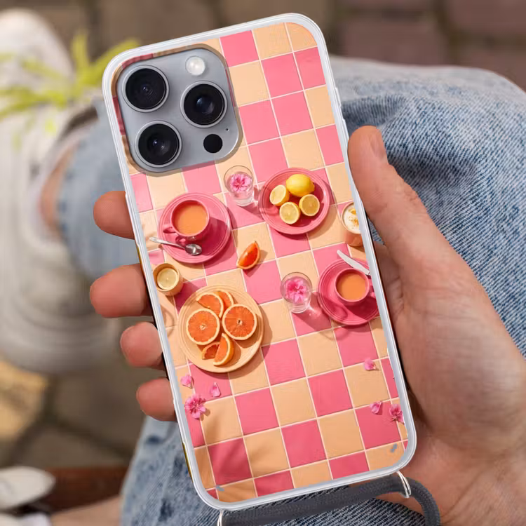 Telefoonhoesje met koord - Eten - Citrusvruchten - Stillevens - Roze - Oranje — 2