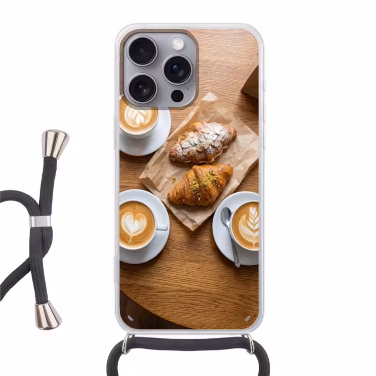 Telefoonhoesje met koord - Eten - Croissant - Koffie - Ontbijt - Modern — 1