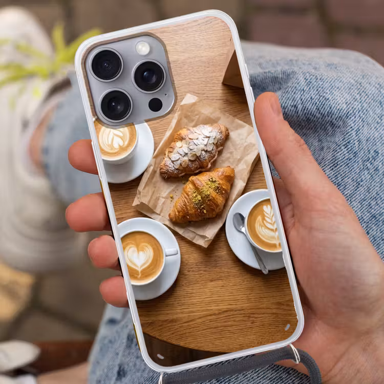 Telefoonhoesje met koord - Eten - Croissant - Koffie - Ontbijt - Modern — 2