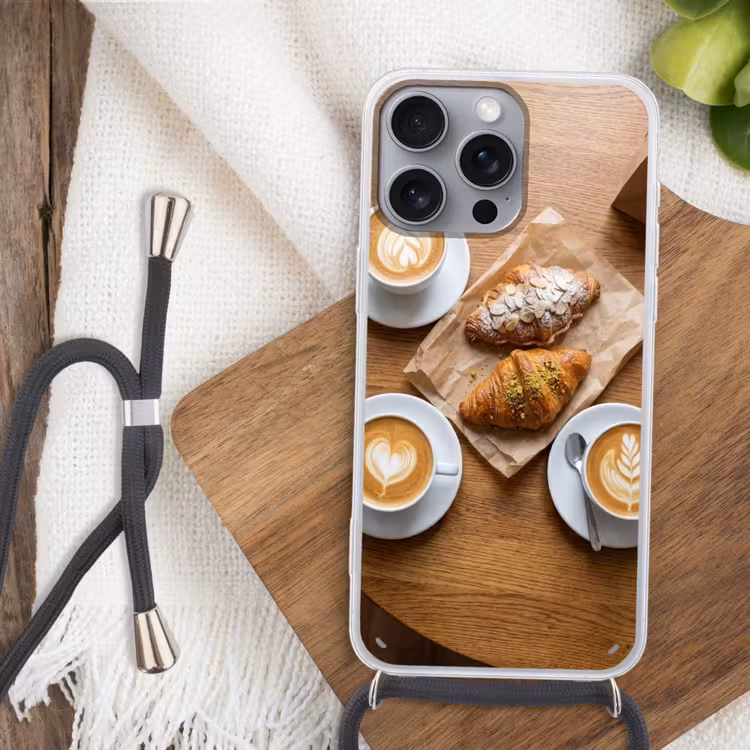 Telefoonhoesje met koord - Eten - Croissant - Koffie - Ontbijt - Modern — 3