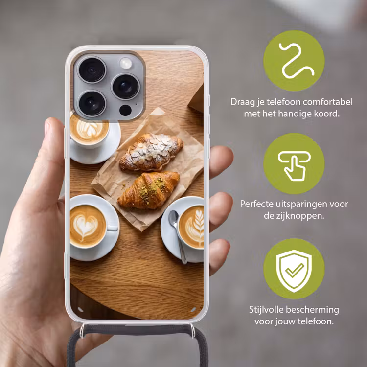 Telefoonhoesje met koord - Eten - Croissant - Koffie - Ontbijt - Modern — 4