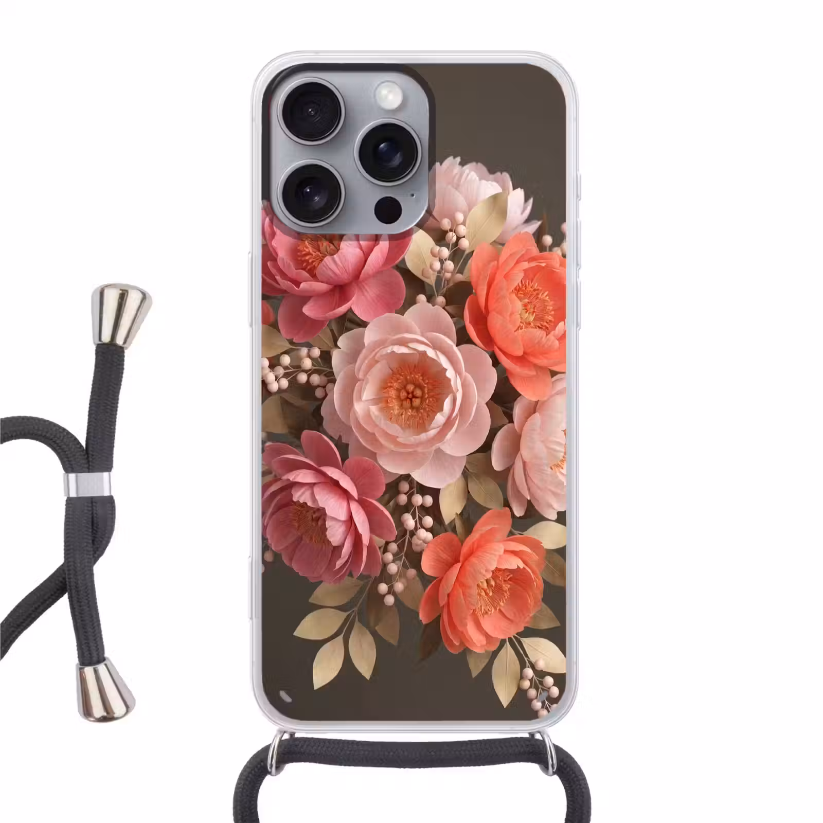 Telefoonhoesje met koord - Bloemen - Bloesem - Zacht - Koraal - Decoratie — 1