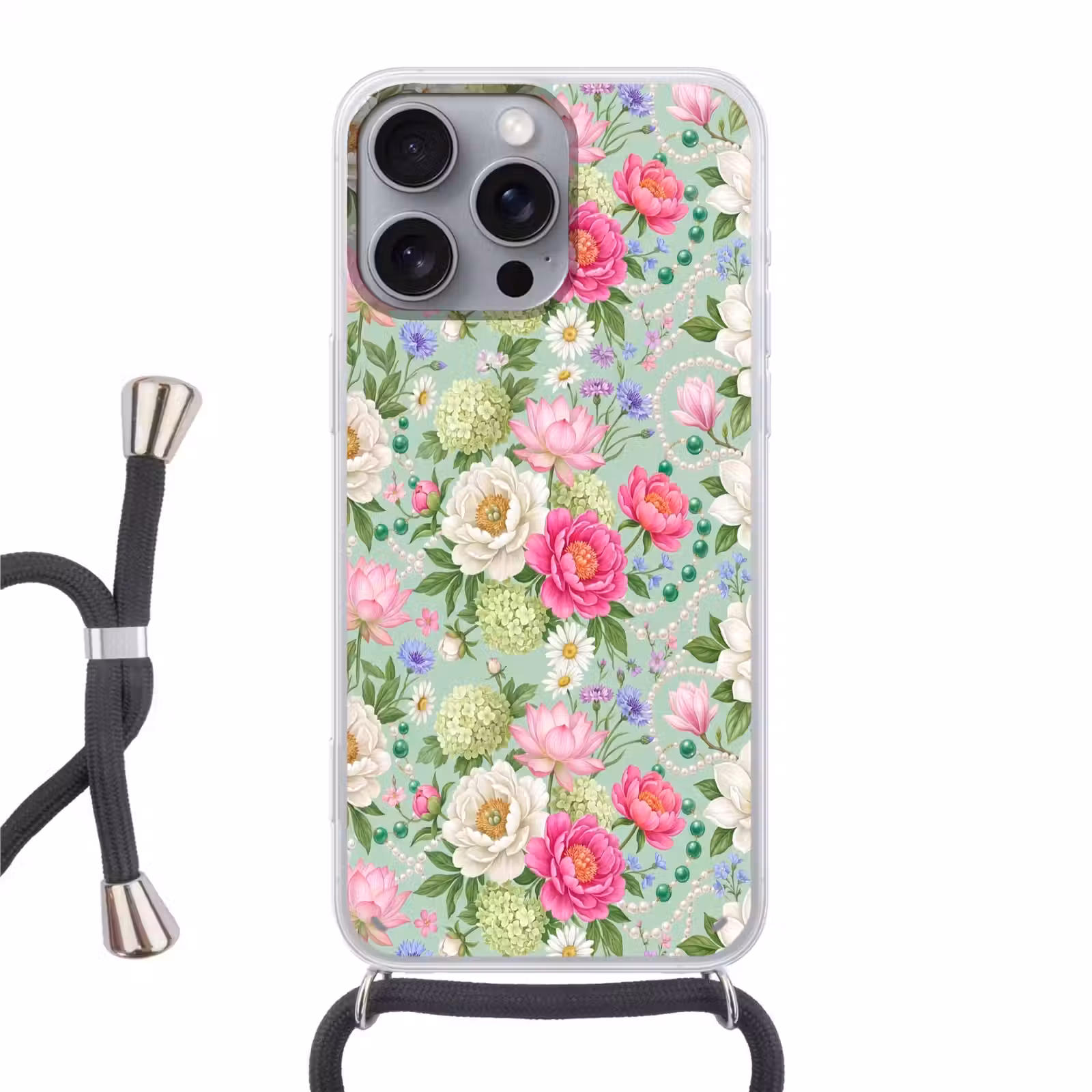 Telefoonhoesje met koord - Bloemen - Patroon - Botanisch - Groen — 1