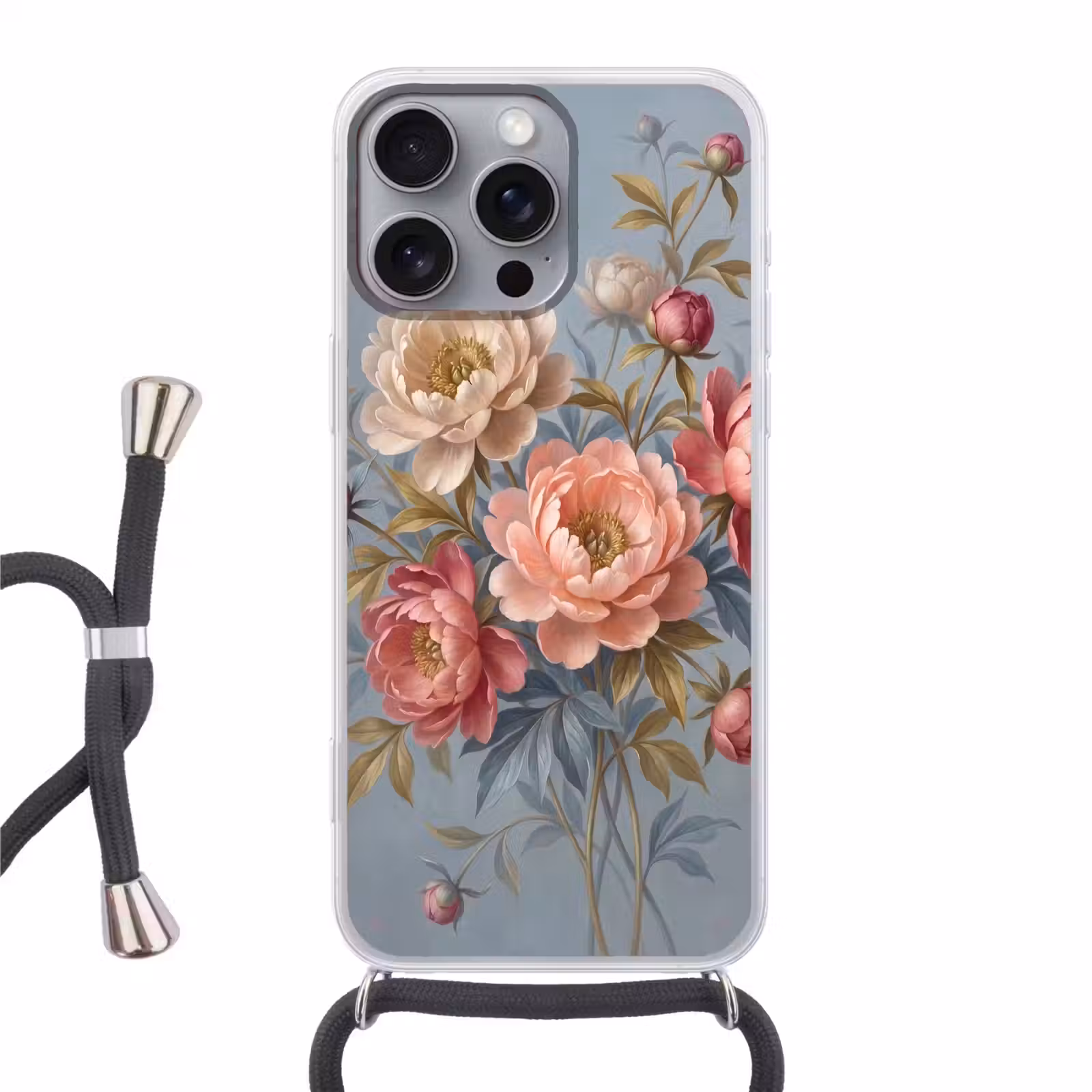 Telefoonhoesje met koord - Bloemen - Roze - Beige - Modern - Natuur — 1
