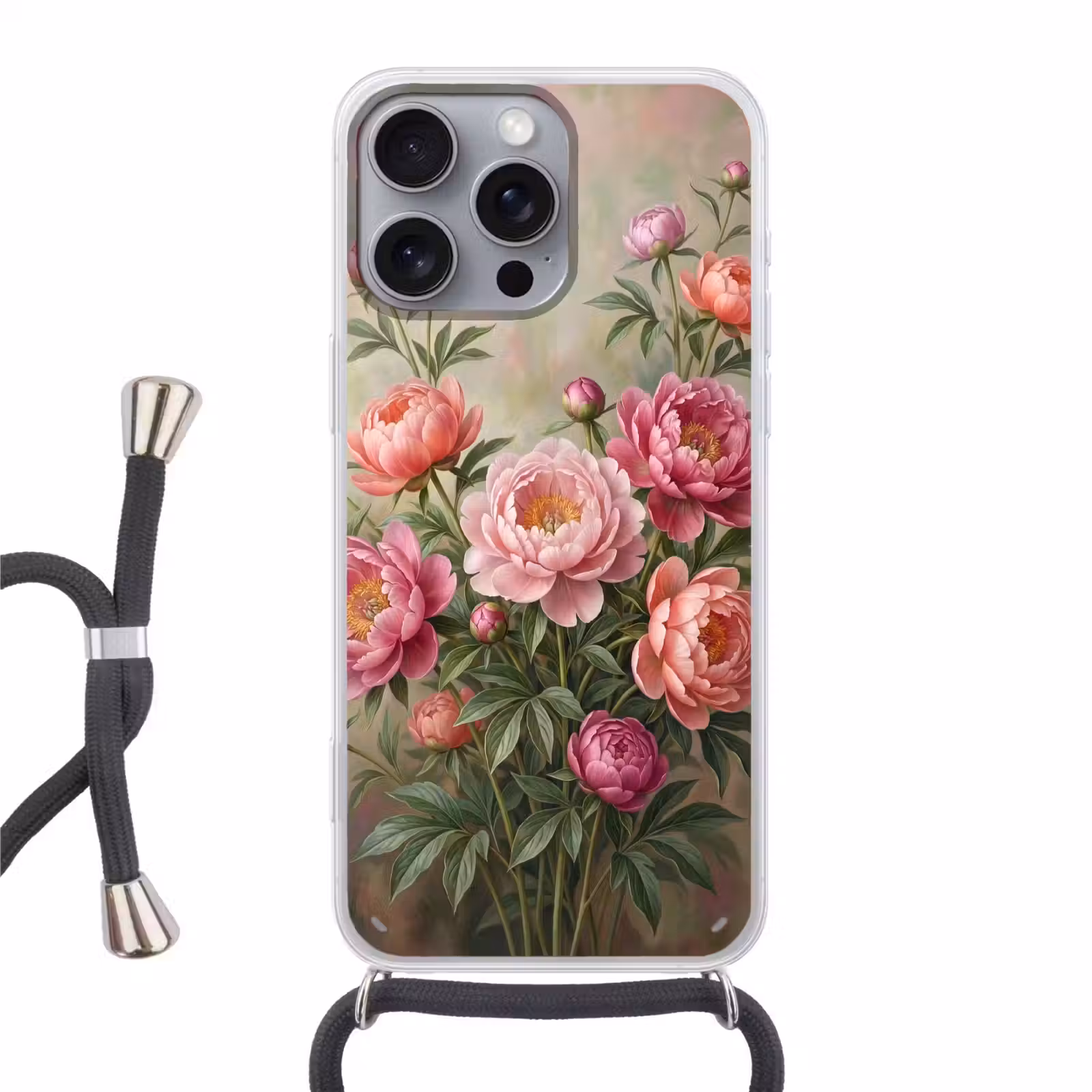 Telefoonhoesje met koord - Bloemen - Roze - Klassiek - Gedetailleerd - Natuur — 1