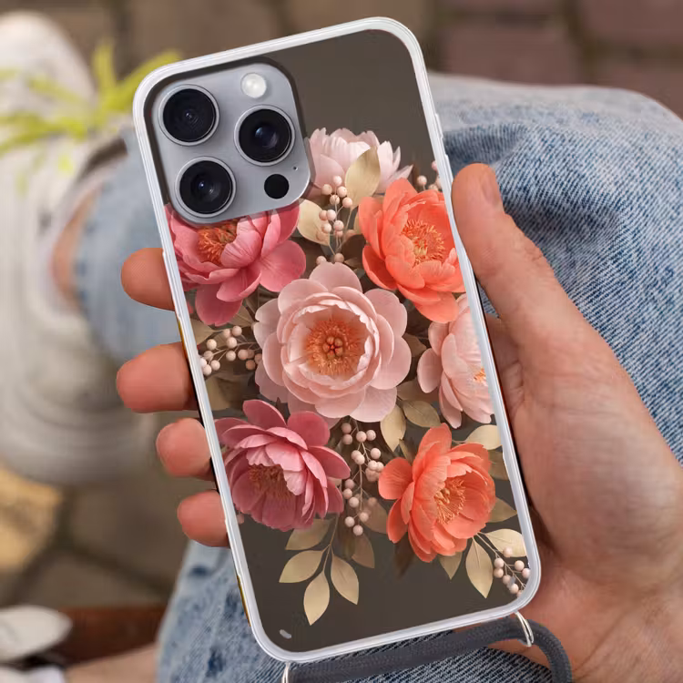Telefoonhoesje met koord - Bloemen - Bloesem - Zacht - Koraal - Decoratie — 2