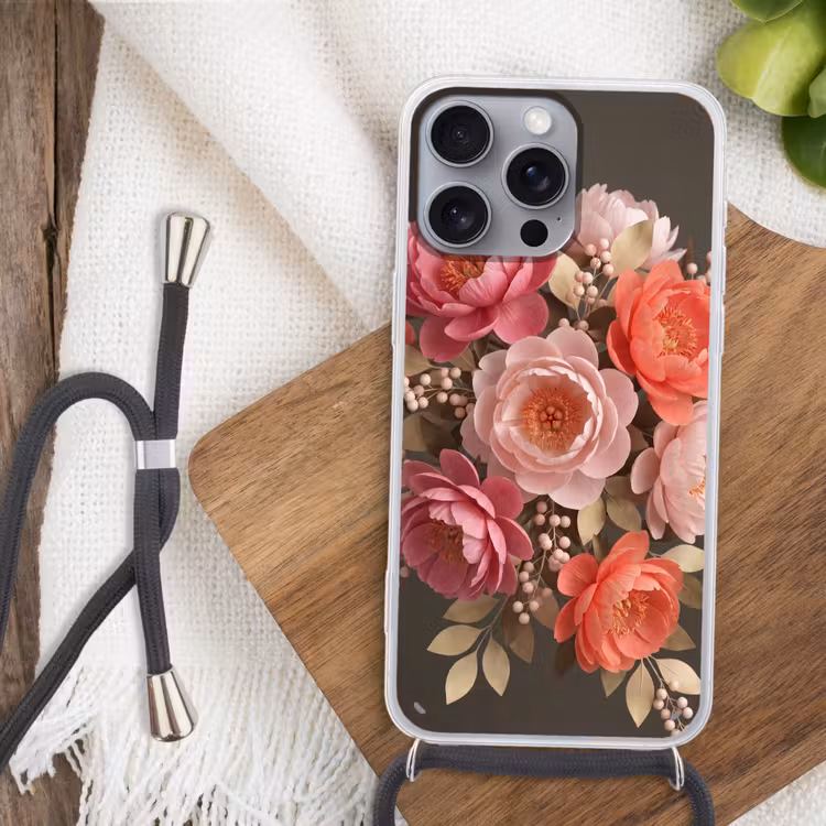 Telefoonhoesje met koord - Bloemen - Bloesem - Zacht - Koraal - Decoratie — 3