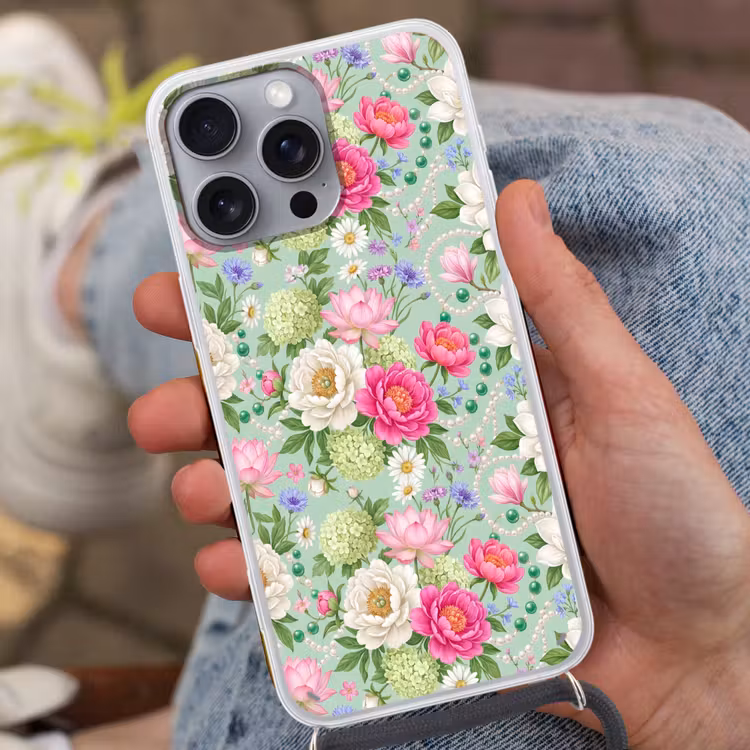 Telefoonhoesje met koord - Bloemen - Patroon - Botanisch - Groen — 2