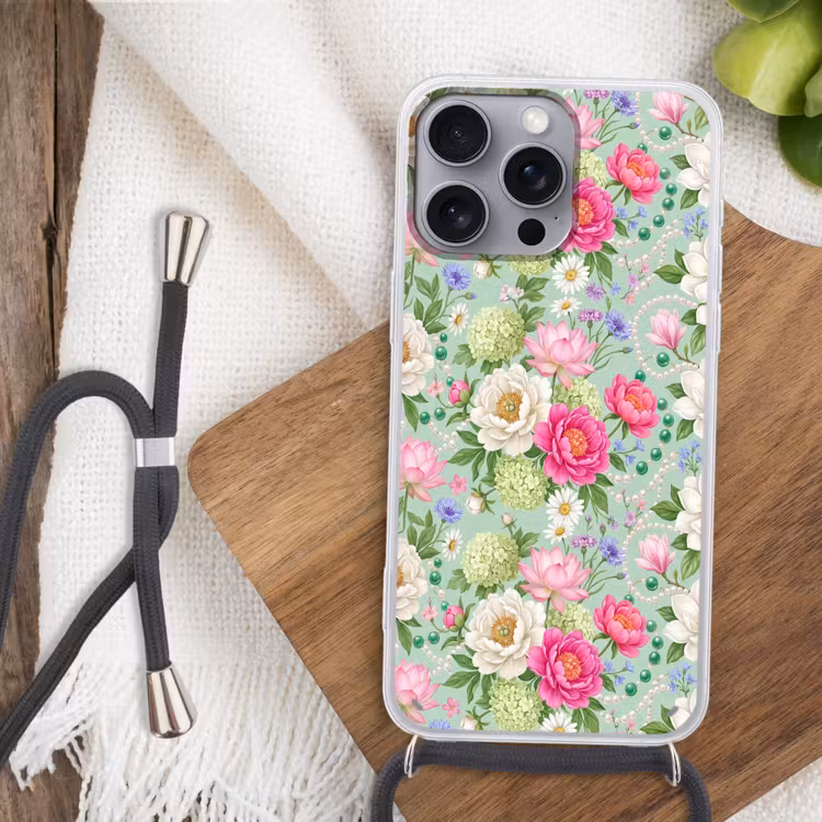 Telefoonhoesje met koord - Bloemen - Patroon - Botanisch - Groen — 3
