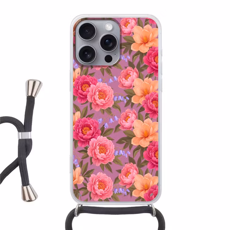 Telefoonhoesje met koord - Bloemen - Patroon - Illustratie - Roze — 1