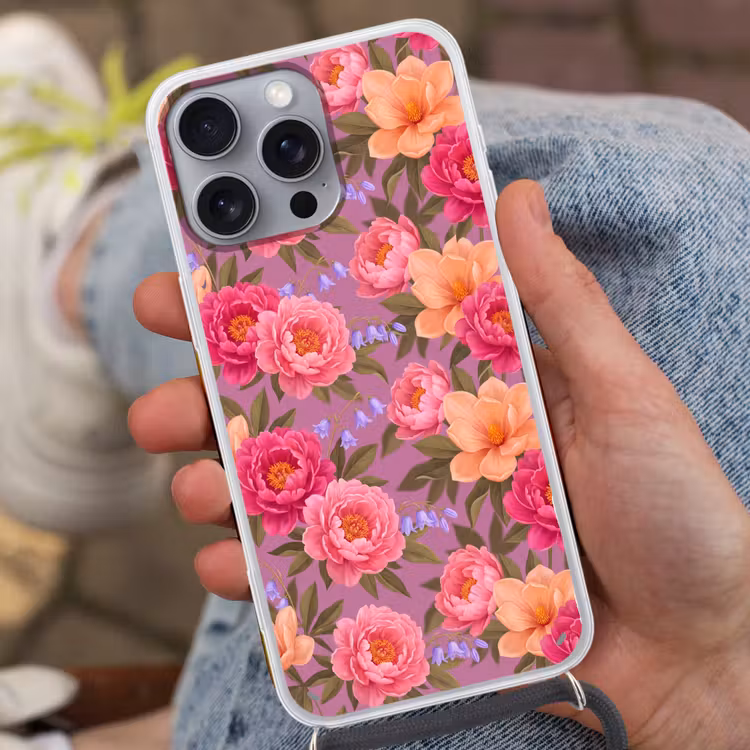 Telefoonhoesje met koord - Bloemen - Patroon - Illustratie - Roze — 2