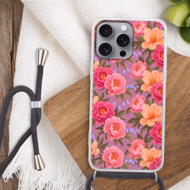 Telefoonhoesje met koord - Bloemen - Patroon - Illustratie - Roze — 3