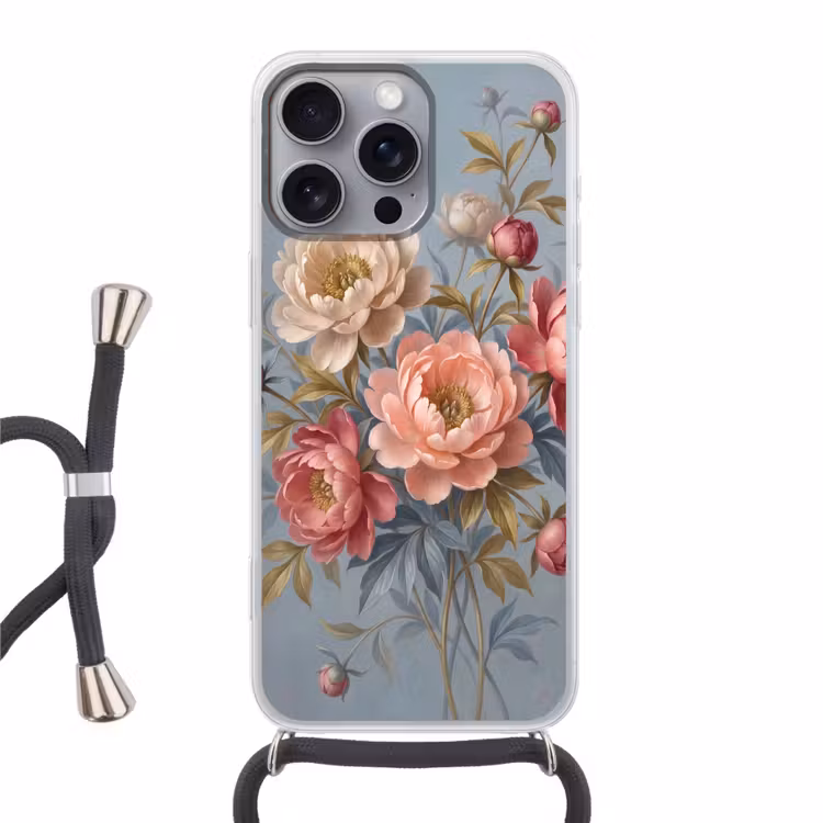 Telefoonhoesje met koord - Bloemen - Roze - Beige - Modern - Natuur — 1
