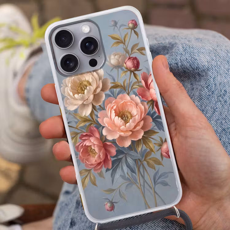 Telefoonhoesje met koord - Bloemen - Roze - Beige - Modern - Natuur — 2