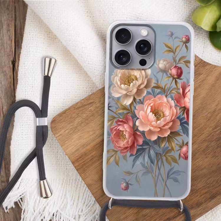 Telefoonhoesje met koord - Bloemen - Roze - Beige - Modern - Natuur — 3