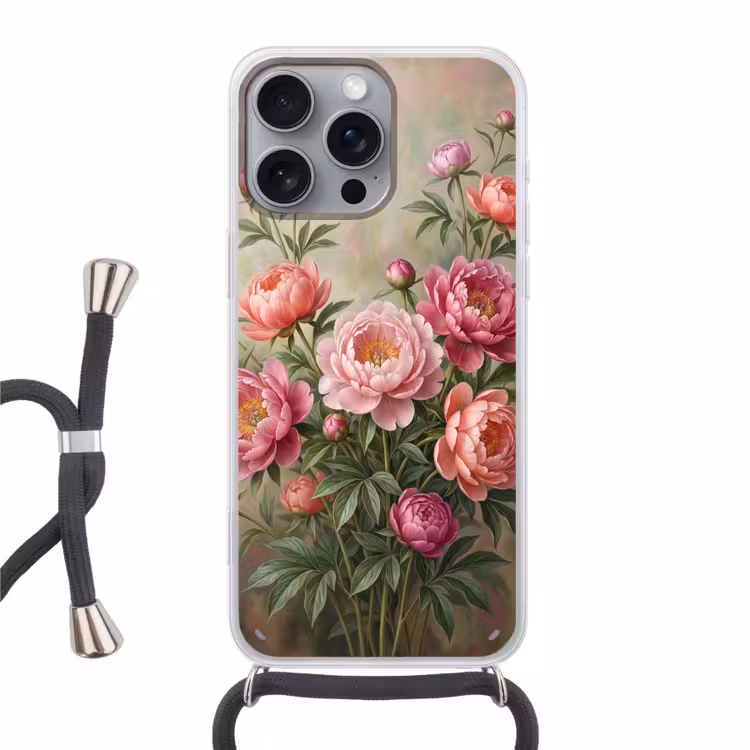 Telefoonhoesje met koord - Bloemen - Roze - Klassiek - Gedetailleerd - Natuur — 1