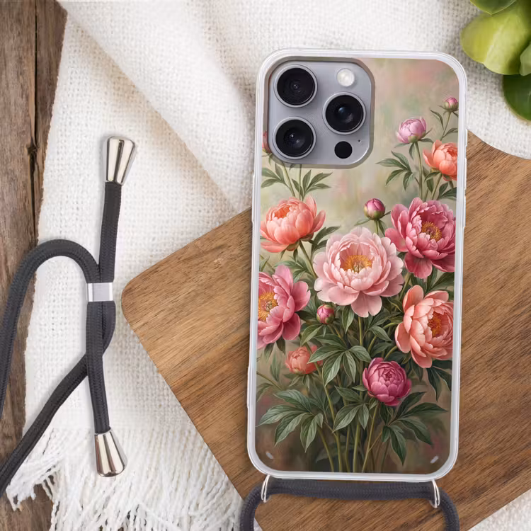 Telefoonhoesje met koord - Bloemen - Roze - Klassiek - Gedetailleerd - Natuur — 3