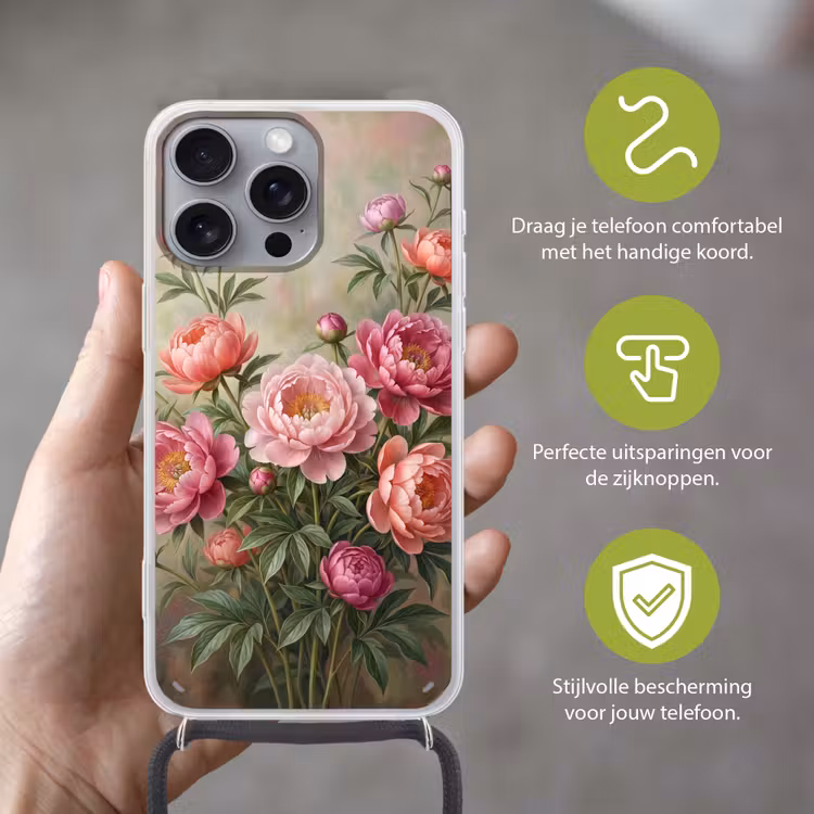 Telefoonhoesje met koord - Bloemen - Roze - Klassiek - Gedetailleerd - Natuur — 4