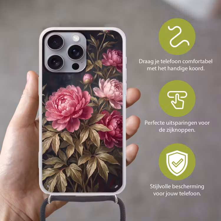 Telefoonhoesje met koord - Bloemen - Roze - Klassiek - Natuur — 4