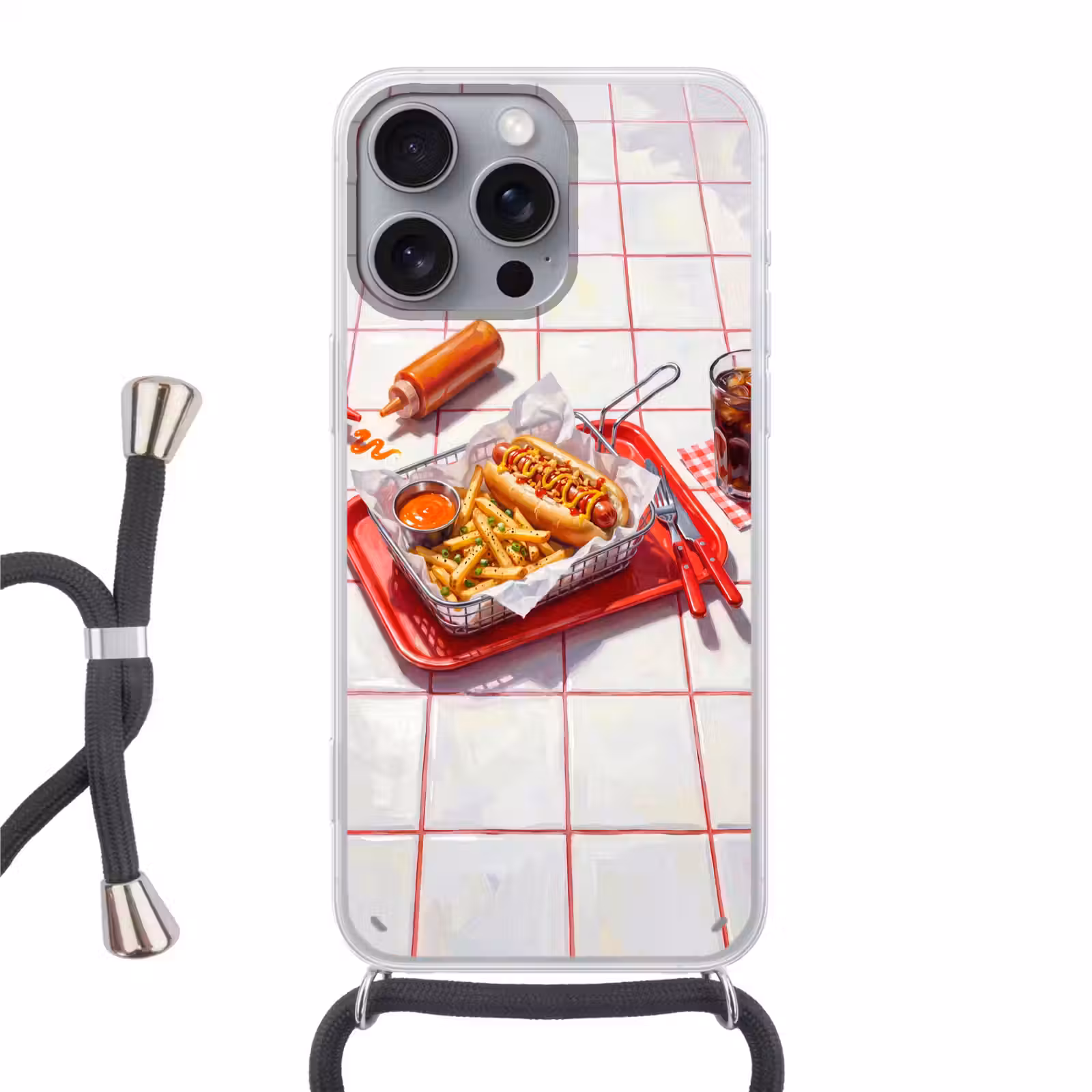 Telefoonhoesje met koord - Eten - Hotdog - Fastfood - Modern - Rood — 1