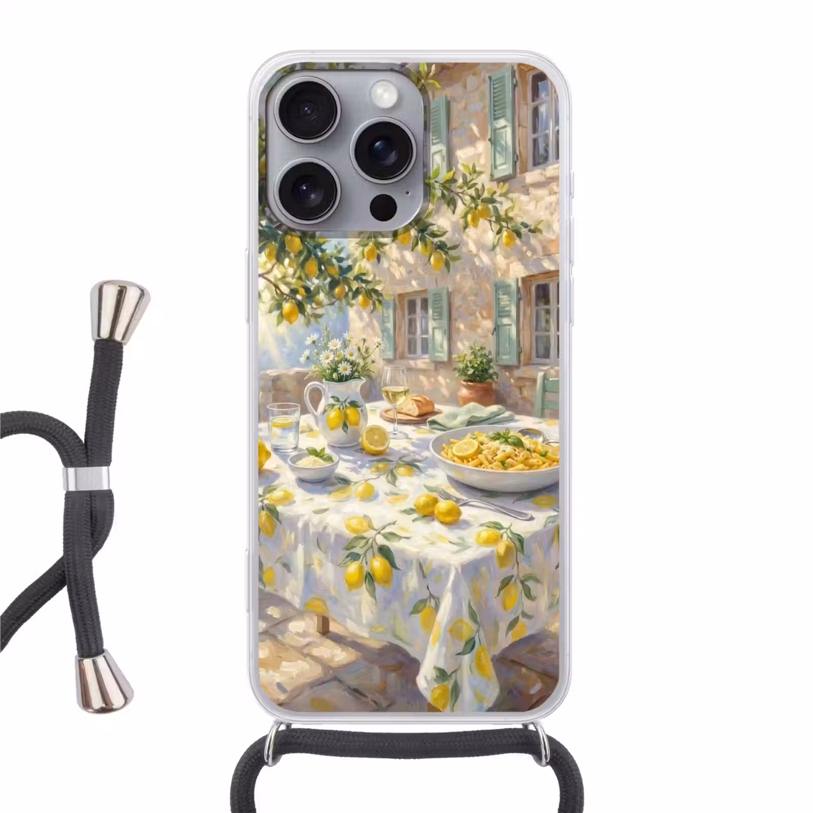 Telefoonhoesje met koord - Eten - Terras - Zomer - Geschilderd - Geel — 1