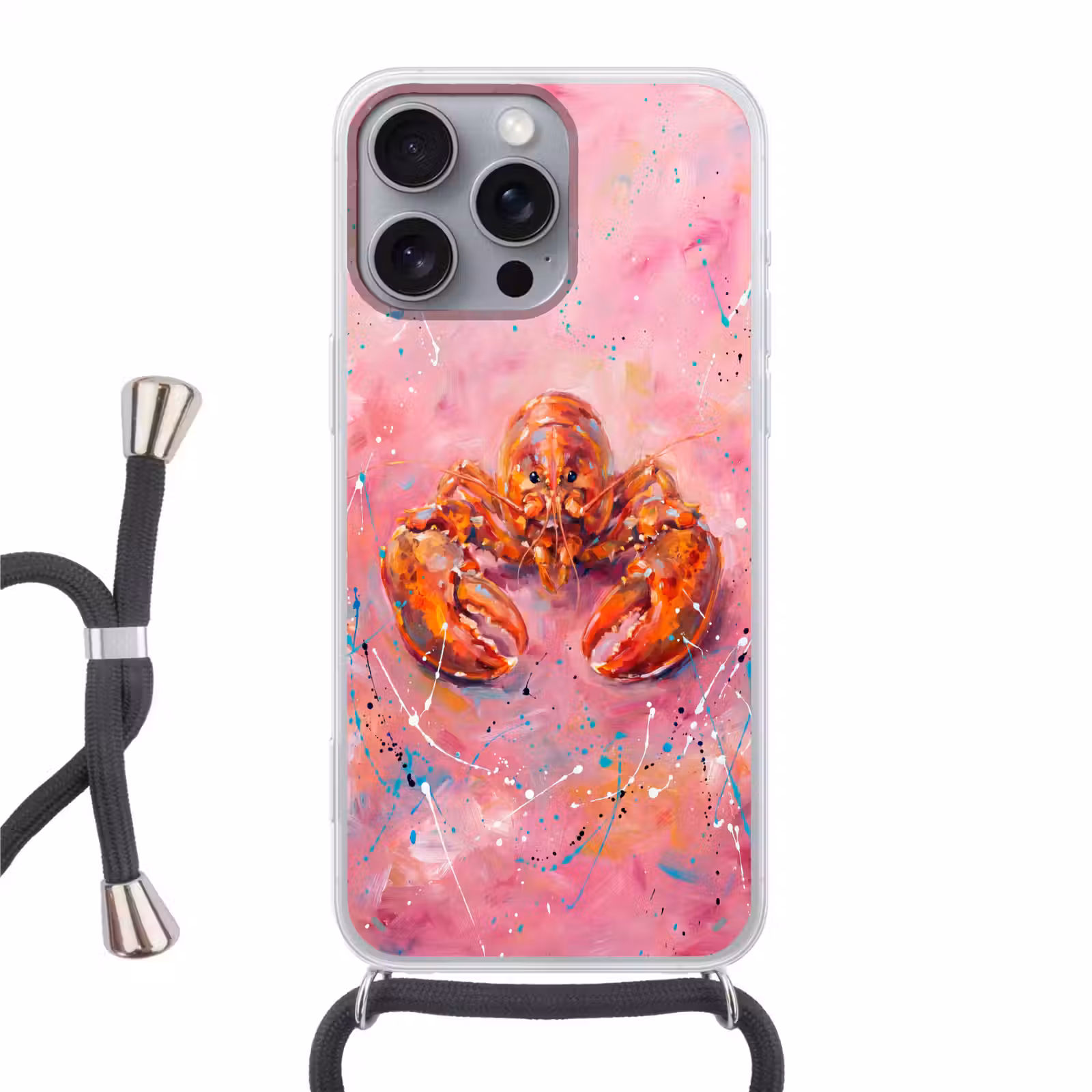 Telefoonhoesje met koord - Zeeleven - Kreeft - Spatters - Abstract - Roze — 1