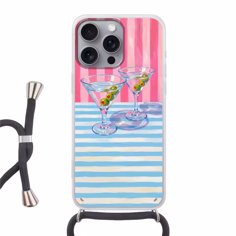 Telefoonhoesje met koord - Cocktail - Olijven - Kunst - Modern - Roze — 1