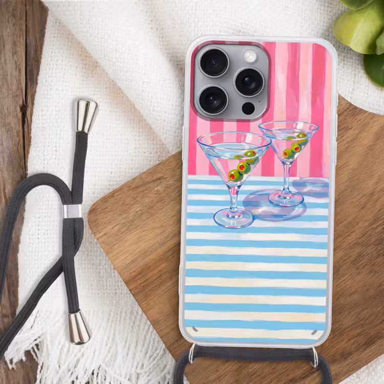 Telefoonhoesje met koord - Cocktail - Olijven - Kunst - Modern - Roze — 3