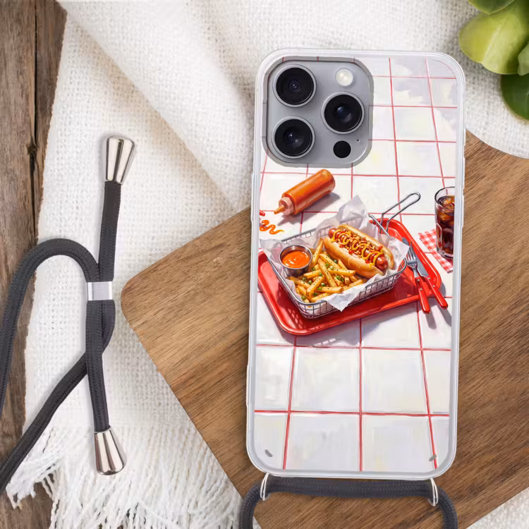 Telefoonhoesje met koord - Eten - Hotdog - Fastfood - Modern - Rood — 3